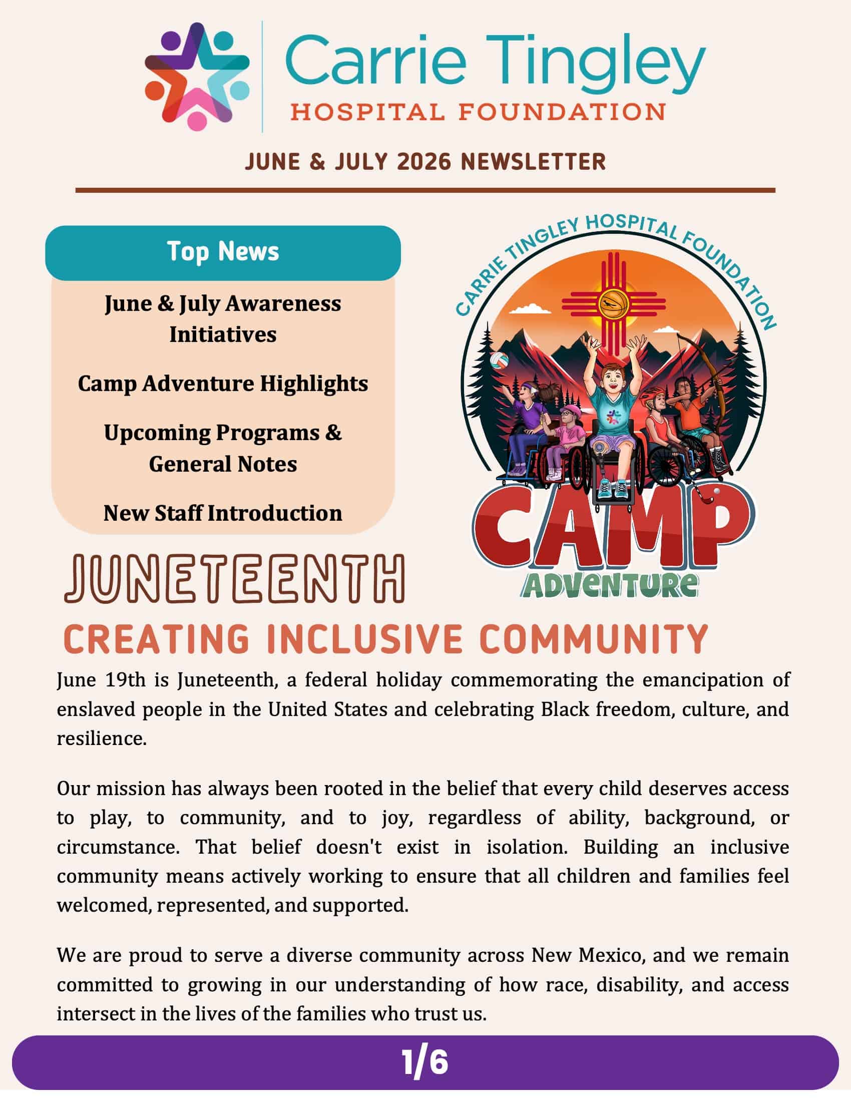 June & July Newsletter cover